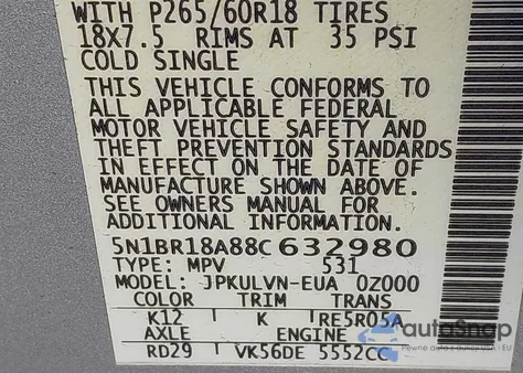 2008 Nissan Pathfinder Le V8 from USA, damaged, VIN 5N1BR18A88C632980